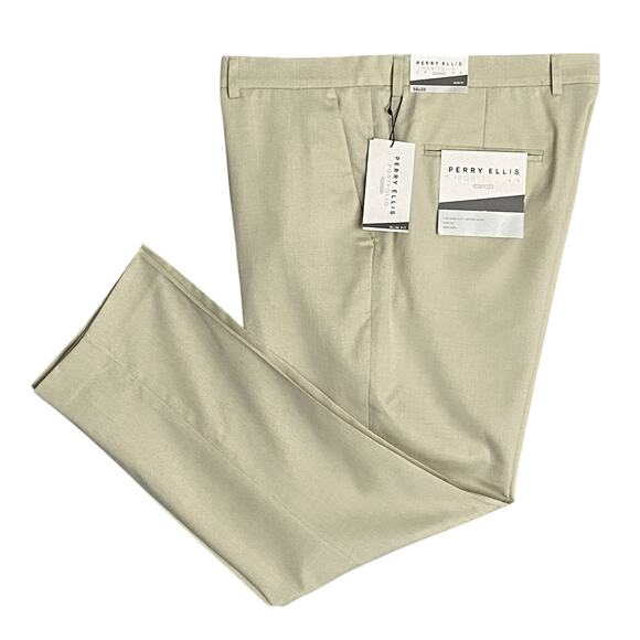 Perry Ellis Other - Perry Ellis Dress Pants Men's 38x30 Portfolio Slim Fit Flat Front Sand NEW